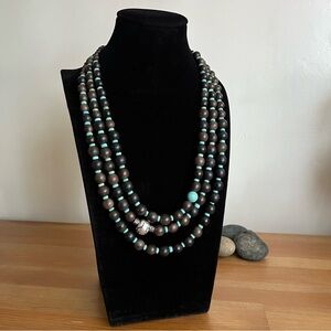 Coldwater Creek layer necklace wood and howlite turquoise-color boho western